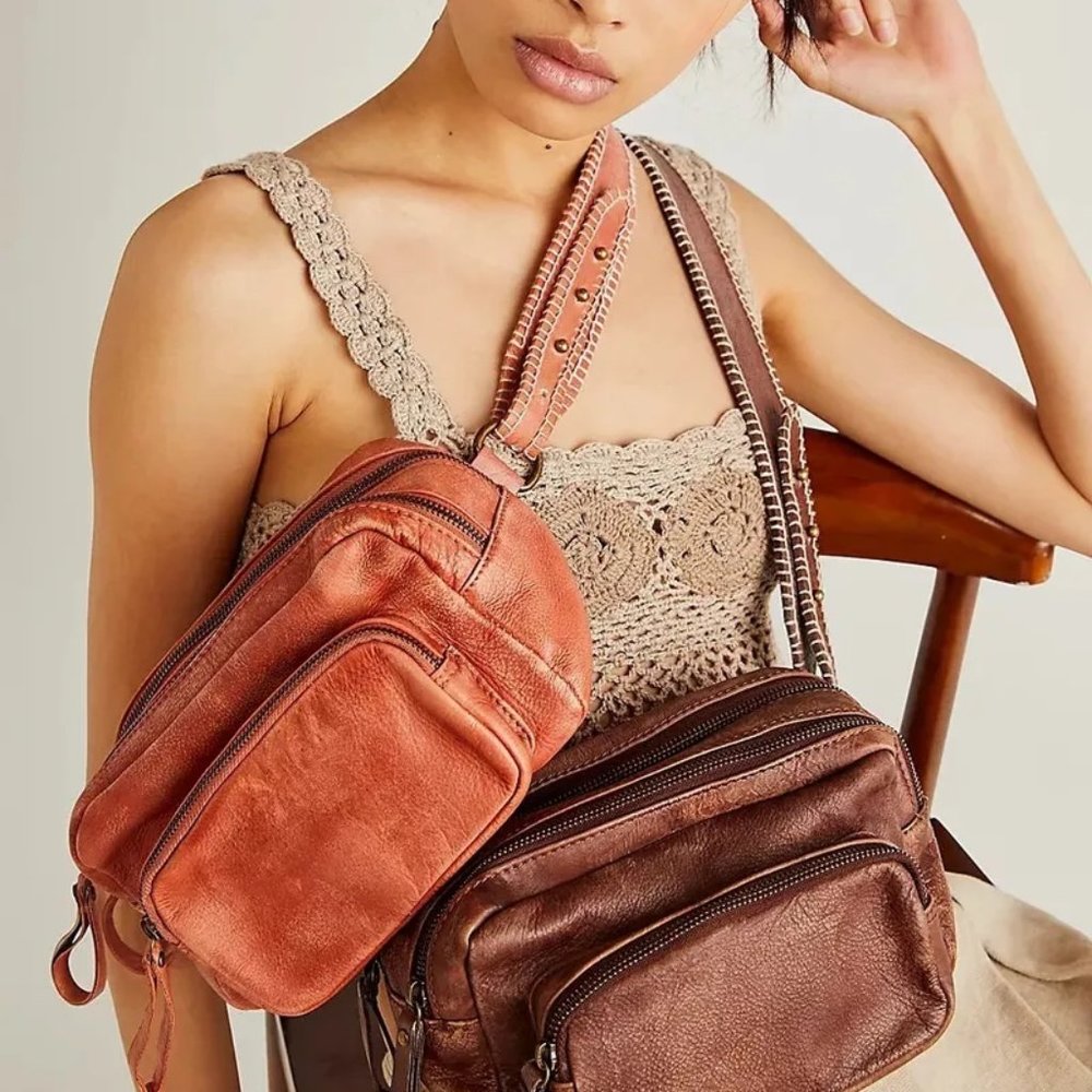 Free People Two-Pack Leather Crossbody Bags in Rust and Brown